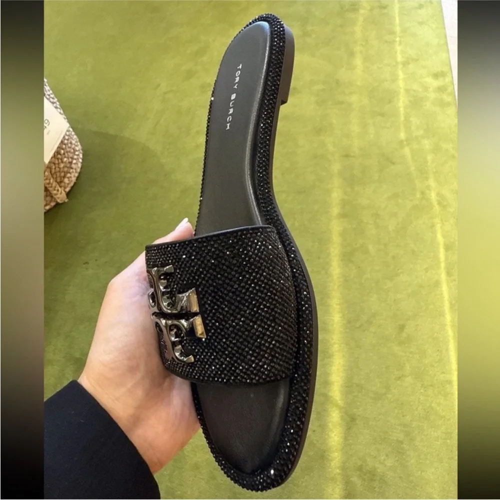 Tory Burch Everly Slide Sandals Calf Leather Crystal Design - Picture 3 of 4